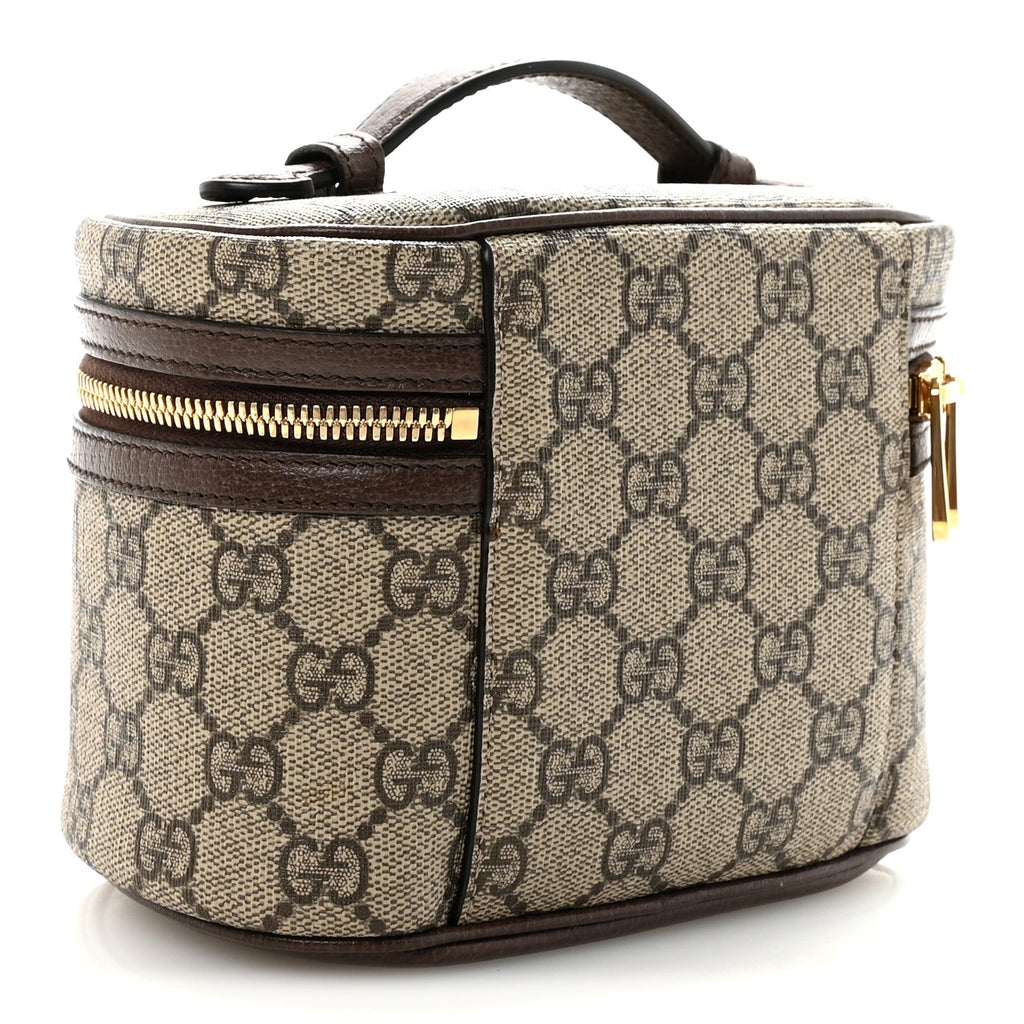 Gucci GG Supreme Monogram Textured Calfskin Web Ophidia Vanity Cosmetic Case Beige Ebony New Acero