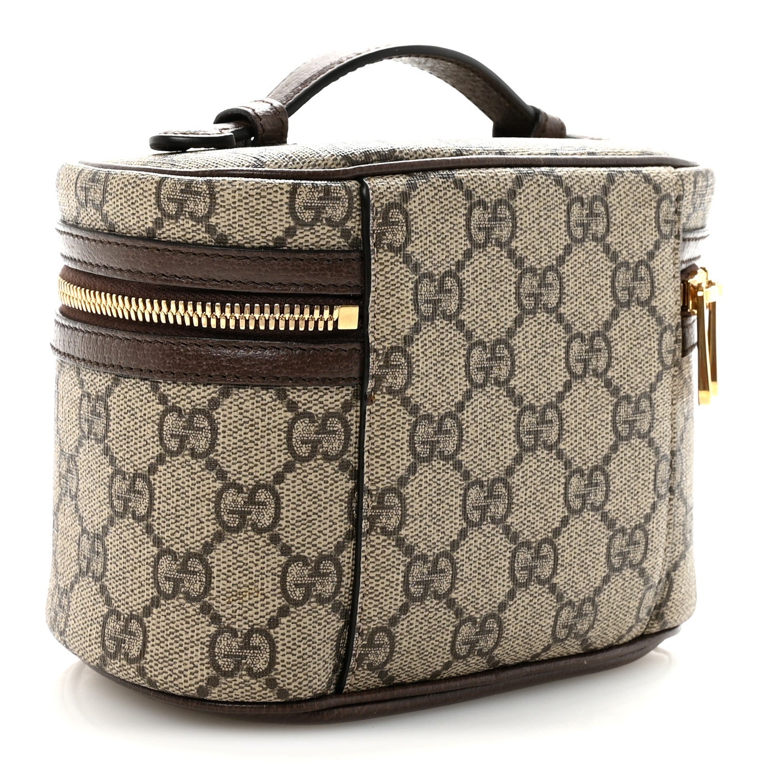 Gucci GG Supreme Monogram Textured Calfskin Web Ophidia Vanity Cosmetic Case Beige Ebony New Acero