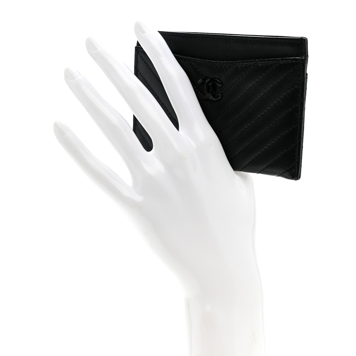 Lambskin Chevron Quilted Card Holder So Black