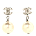 Crystal Pearl CC Drop Earrings Silver Pearly White