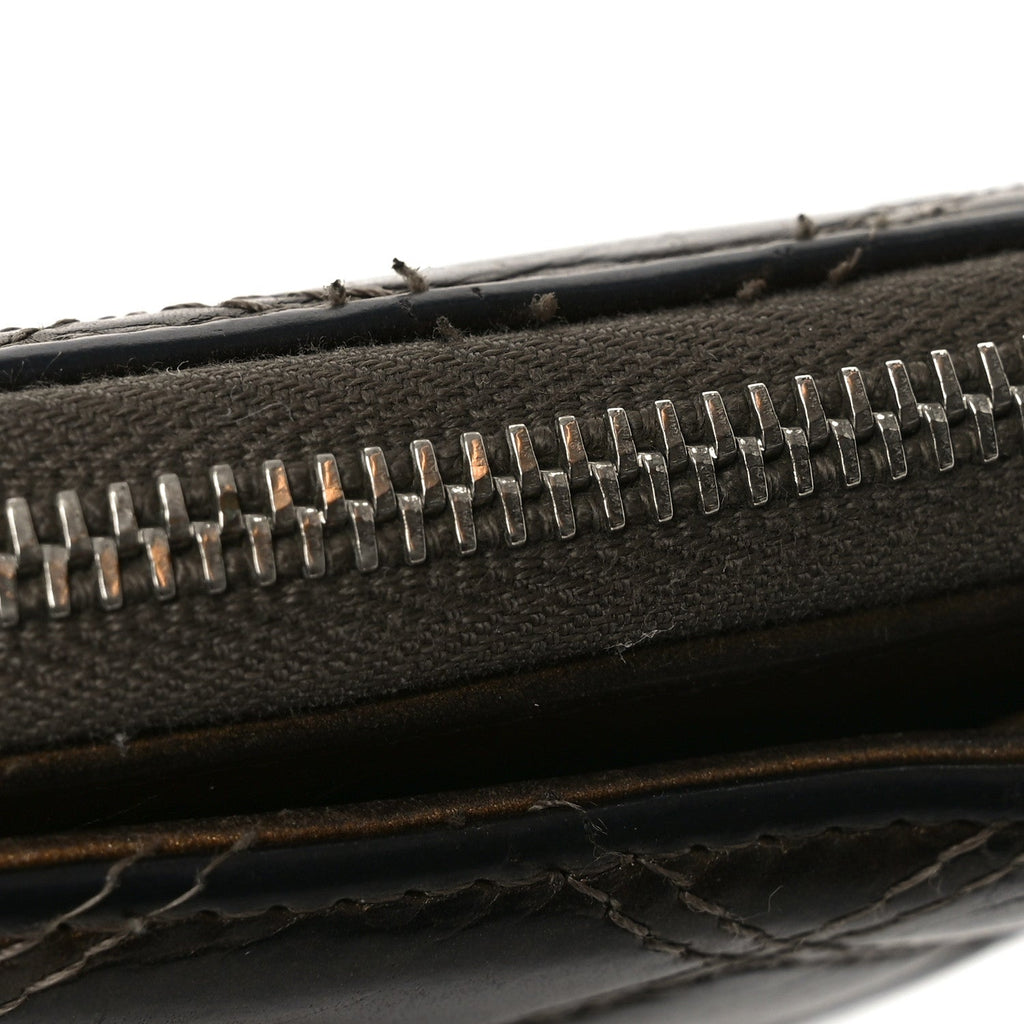 Metallic Aged Calfskin Quilted Paris New York PNY Wallet Dark Gold