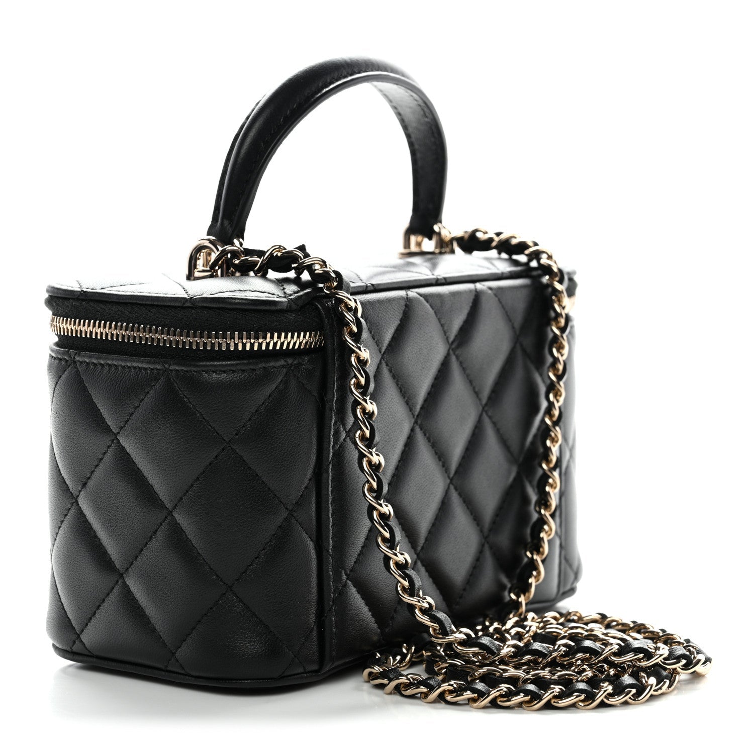 Chanel Lambskin Quilted Small Top Handle Vanity Case With Chain Black