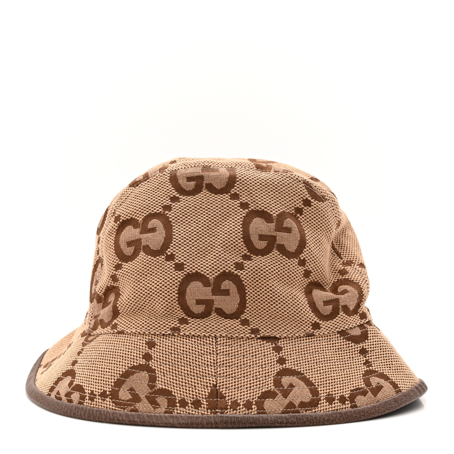 Gucci Monogram Jumbo GG Bucket Hat S Camel Ebony New Acero