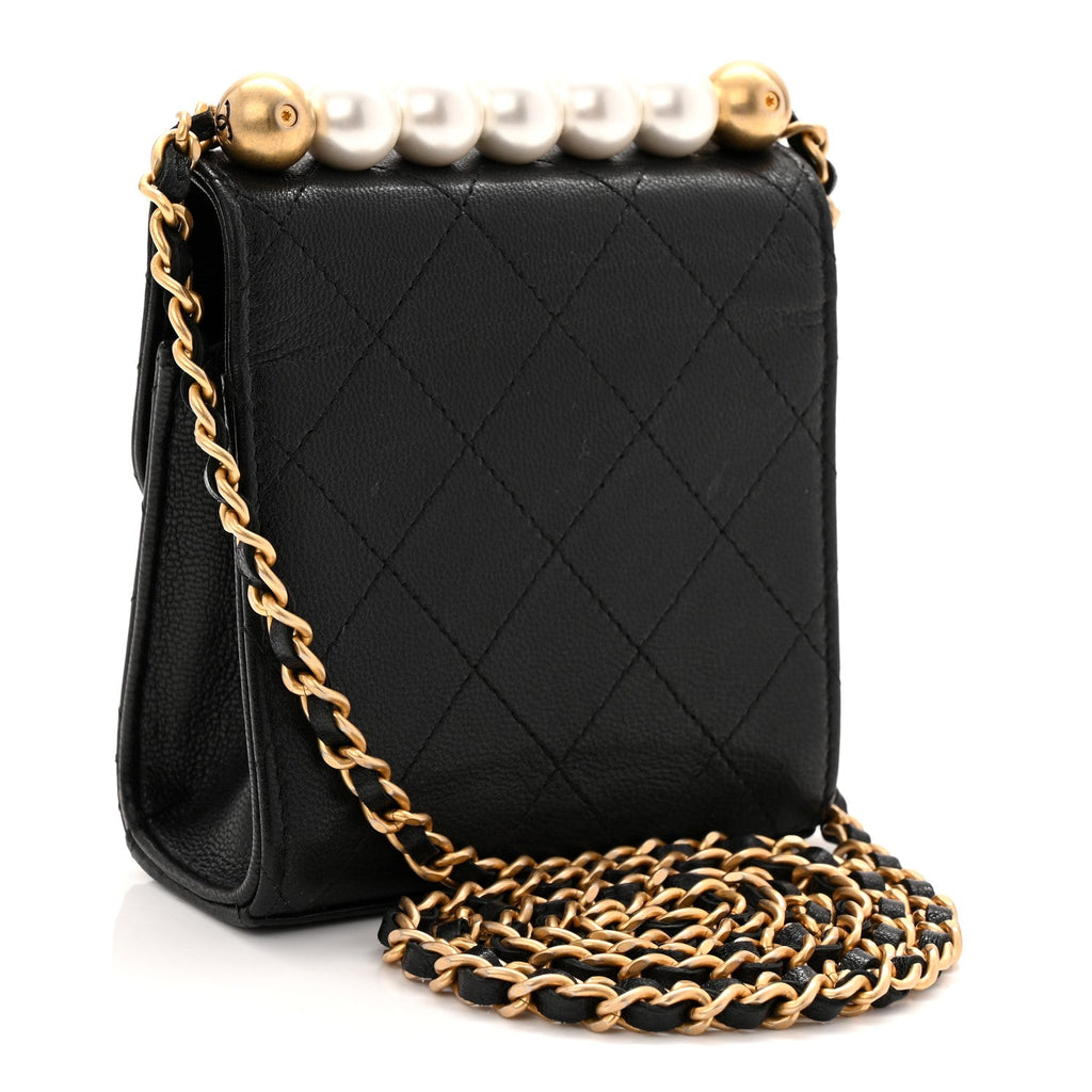 Chanel Lambskin Quilted Chic Pearls Flap Black