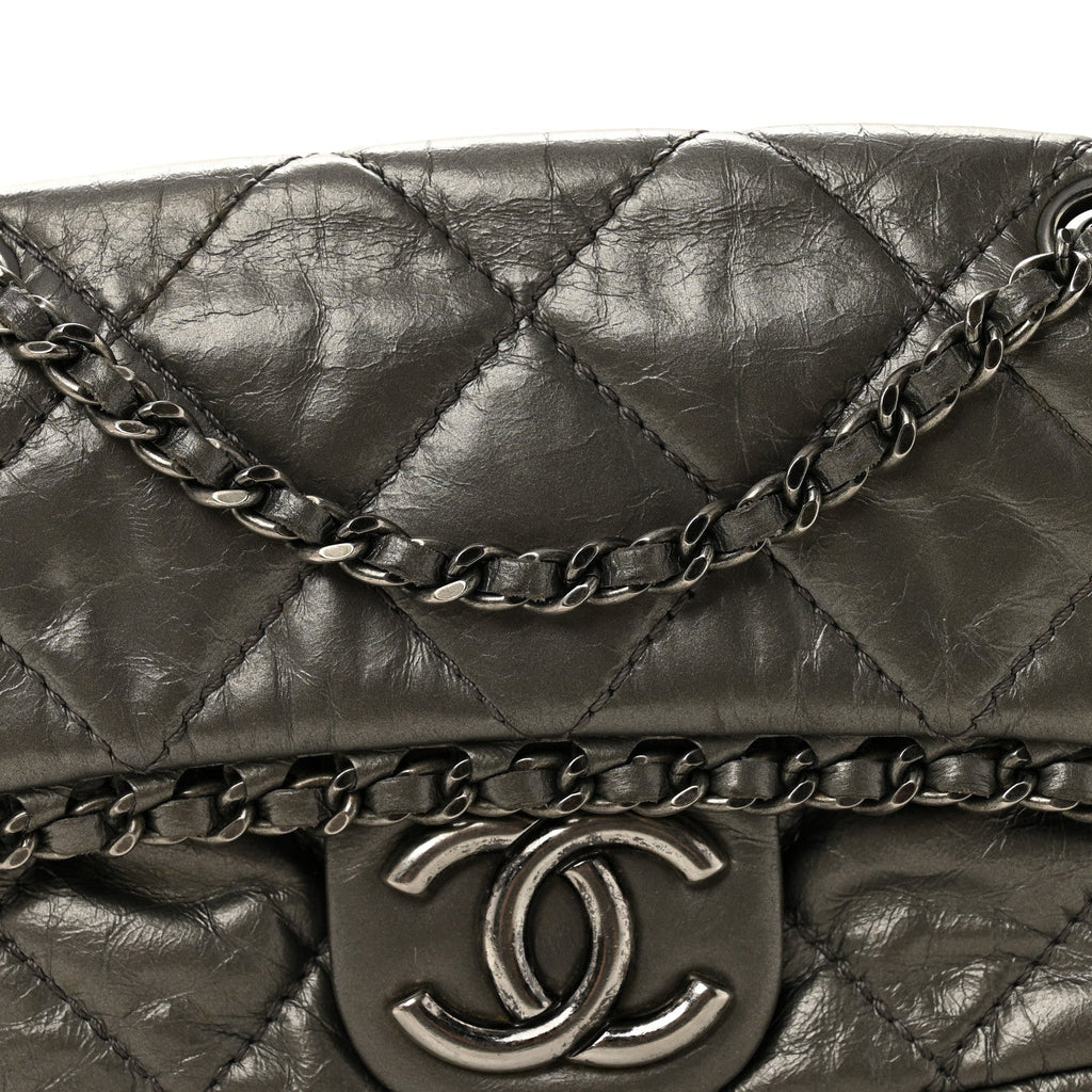 Chanel Metallic Aged Calfskin Mini Chain Me Flap Pewter