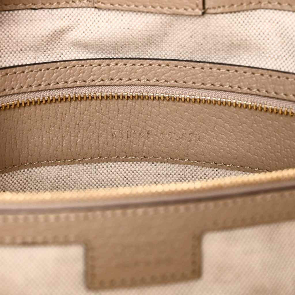 Gucci GG Supreme Monogram Textured Dollar Calfskin Web Medium Ophidia Shopping Tote Beige Mystic White Oatmeal