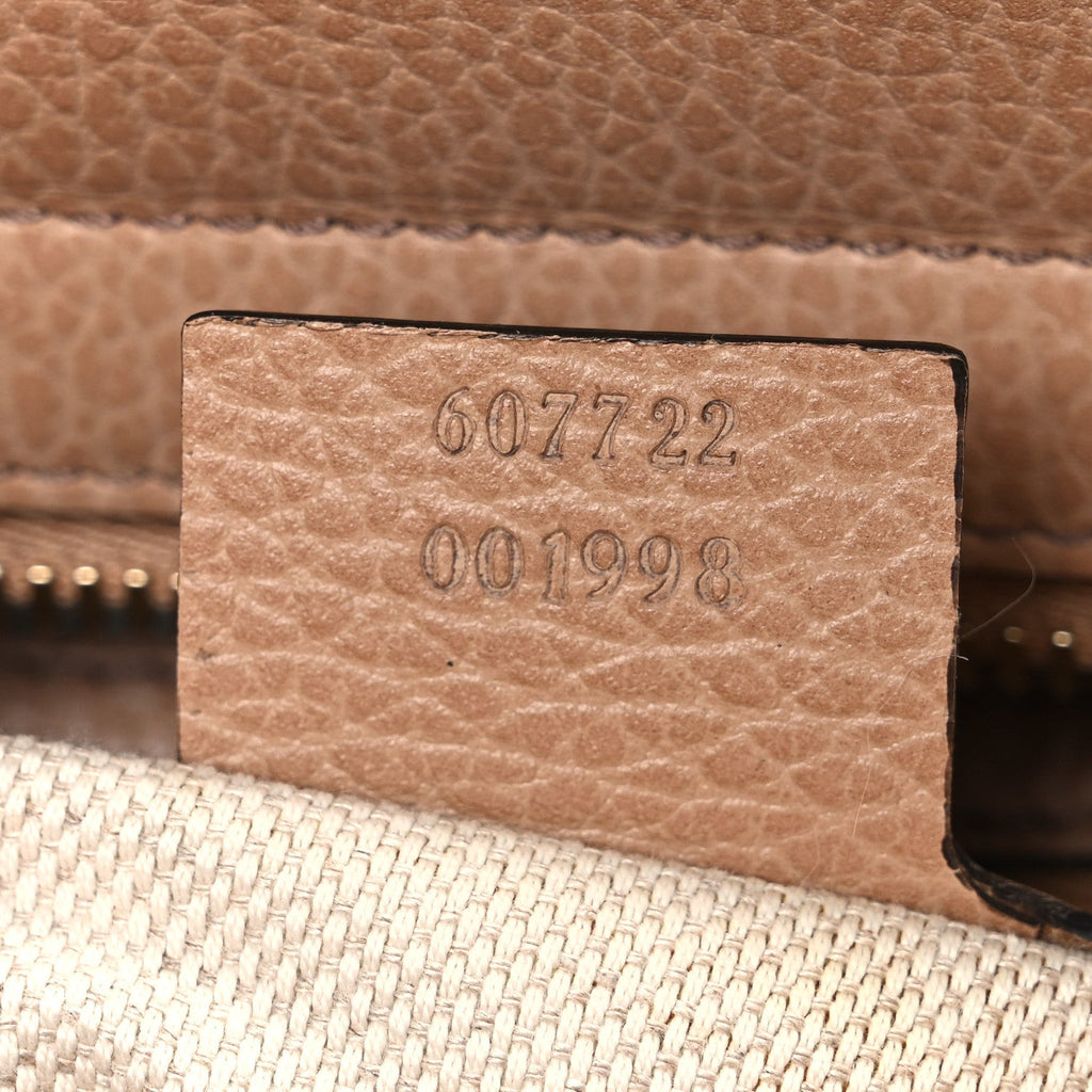 Gucci Dollar Calfskin Medium Soho Top Handle Satchel Camelia