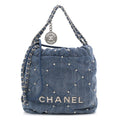 Chanel Washed Denim Quilted Studded Mini Chanel 22 Blue