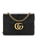 Gucci Calfskin Matelasse GG Marmont Chain Wallet Black