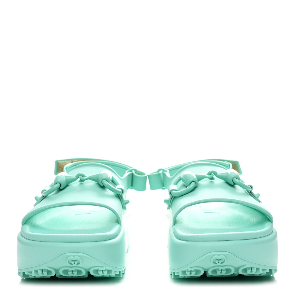 Gucci Soft Rubber Horsebit Womens Slingback Sandals 37 Teal Cyan