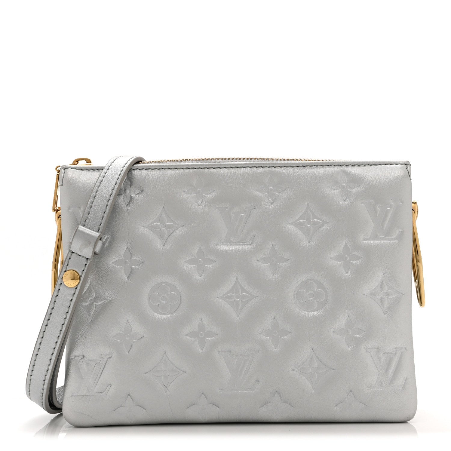 Louis Vuitton Metallic Lambskin Embossed Monogram Coussin BB Silver
