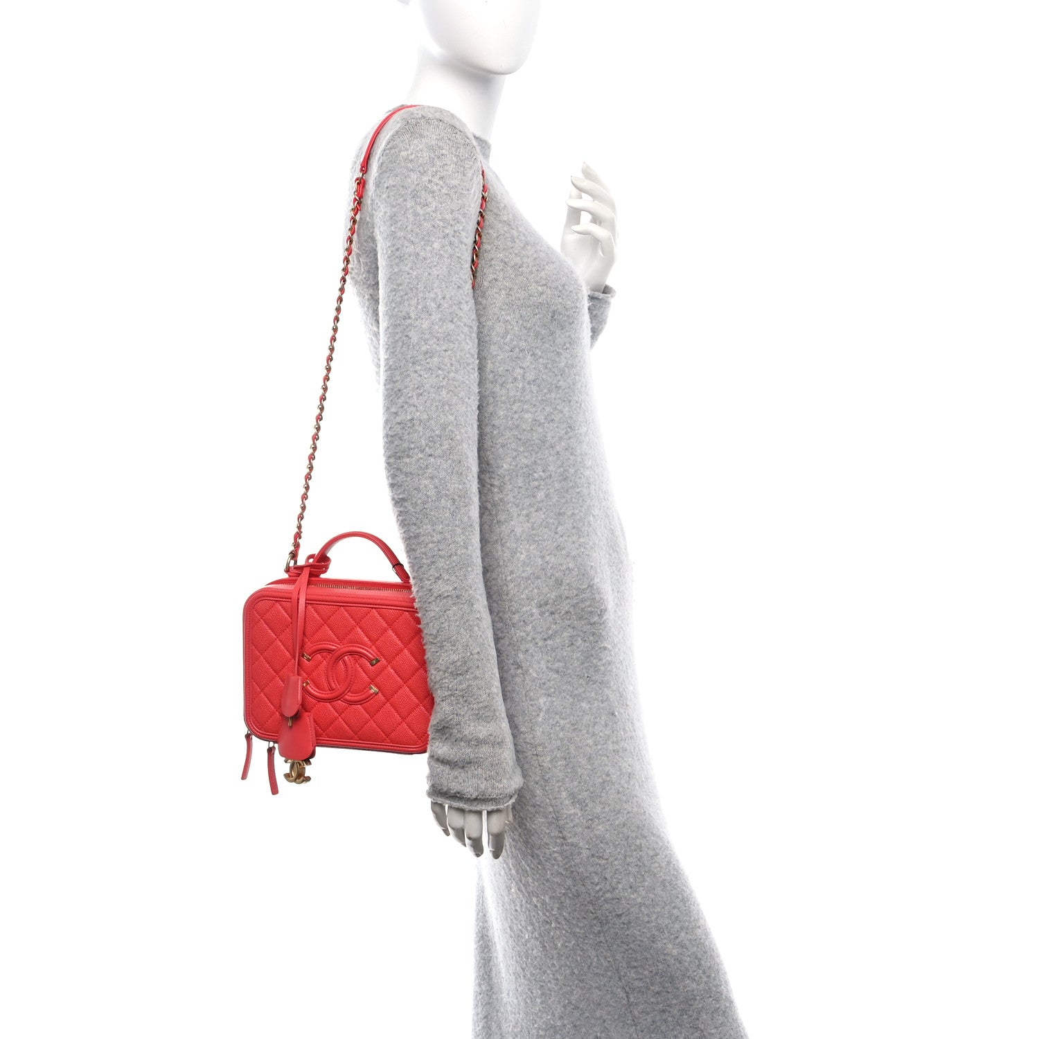 Chanel Caviar Quilted Medium CC Filigree Vanity Case Red