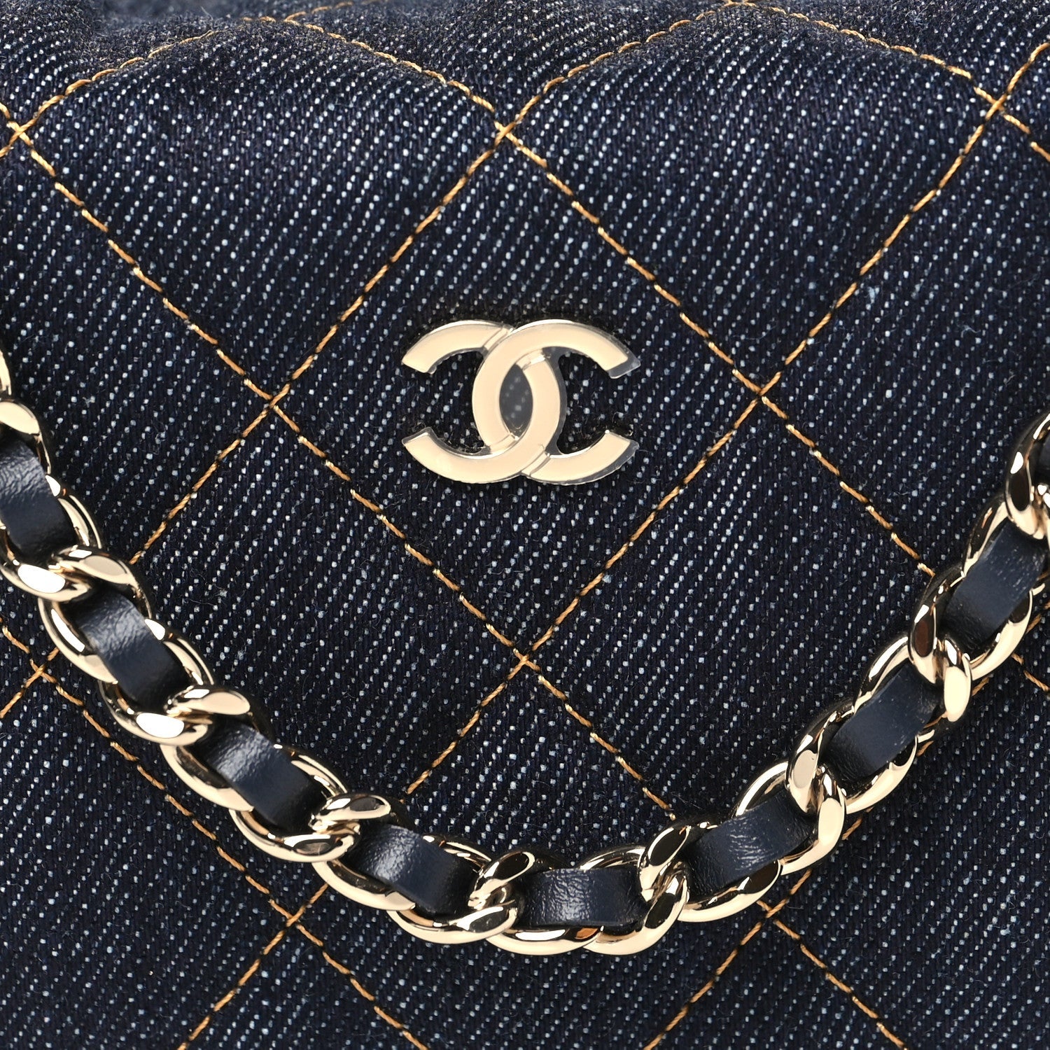 Chanel Denim Quilted Hobo Clutch With Chain Dark Blue Orange