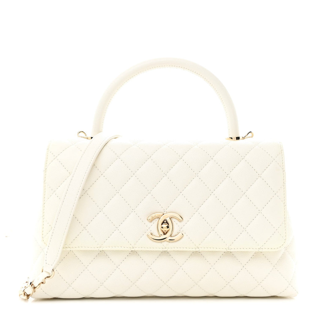 Chanel Caviar Quilted Small Coco Handle Flap White
