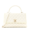 Chanel Caviar Quilted Small Coco Handle Flap White