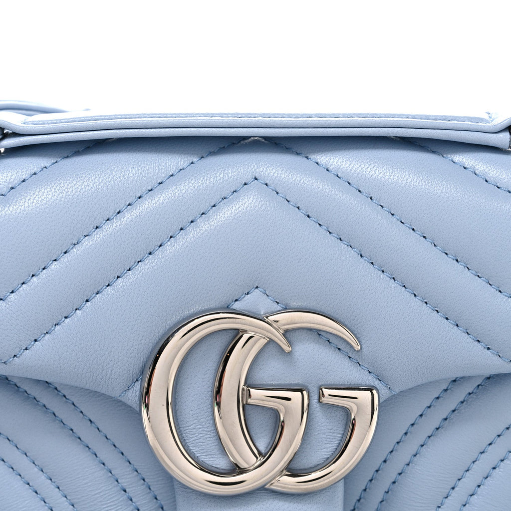 Gucci Lambskin Matelasse Small GG Marmont Shoulder Bag Light Blue