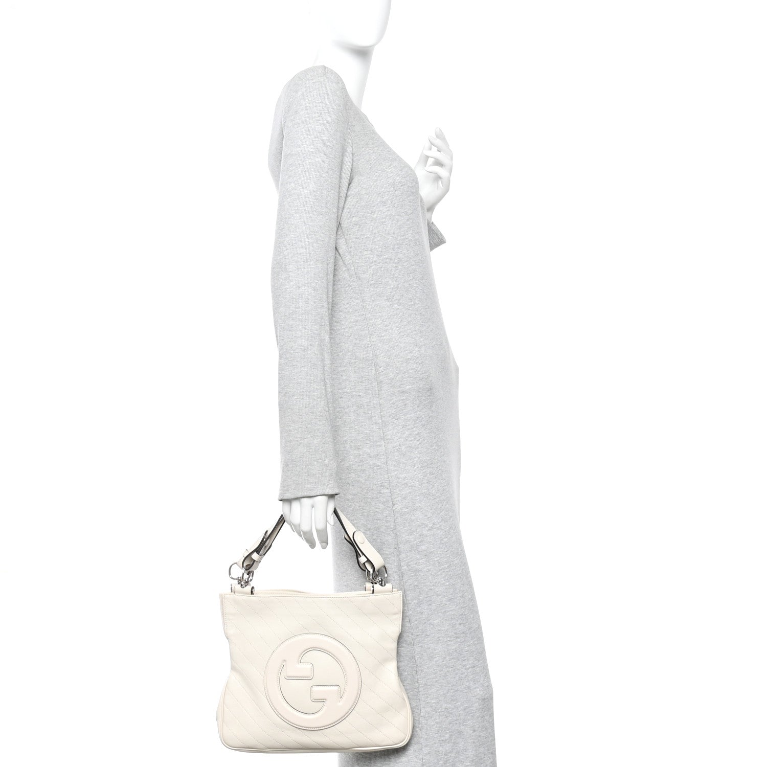 Gucci Sakai Be Green Calfskin Diagonal Stitched Small Blondie Tote Mystic White