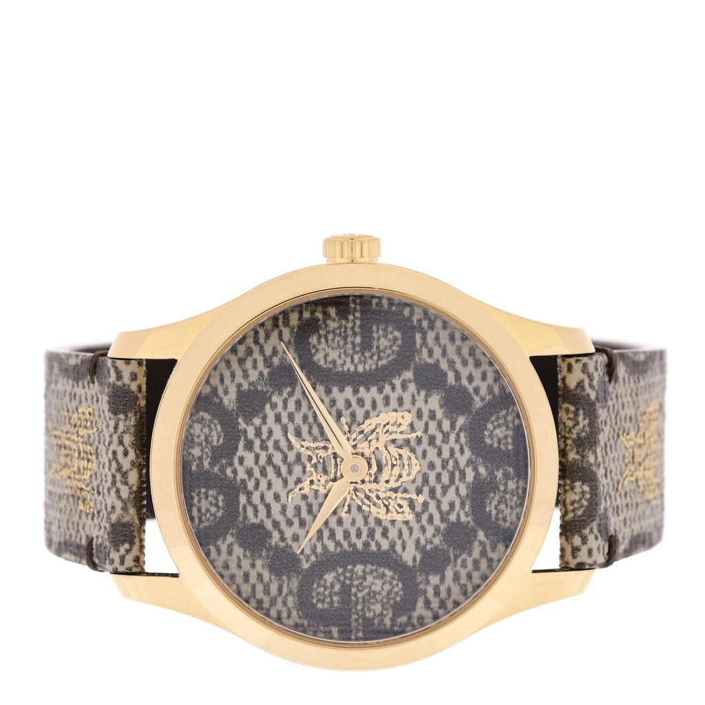 Gucci Stainless Steel Canvas 38mm G-Timeless GG Supreme Bee Quartz Watch Brown