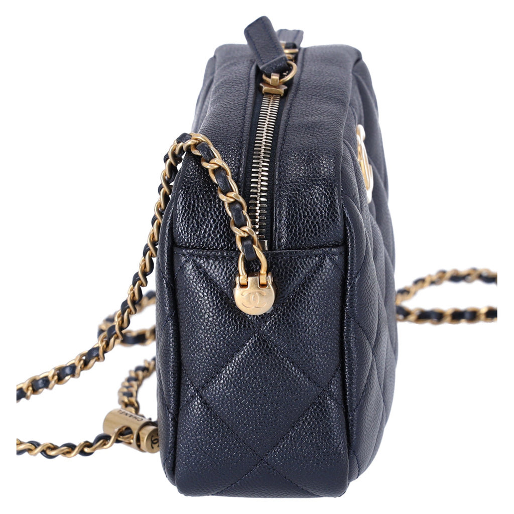 Chanel 21 K My Perfect Camera Bag Iridescent Caviar Quilted Leather Black