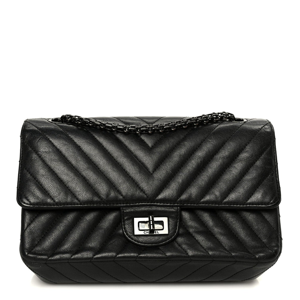 Chanel Sheepskin Chevron Quilted 2.55 Reissue 225 Double Flap So Black