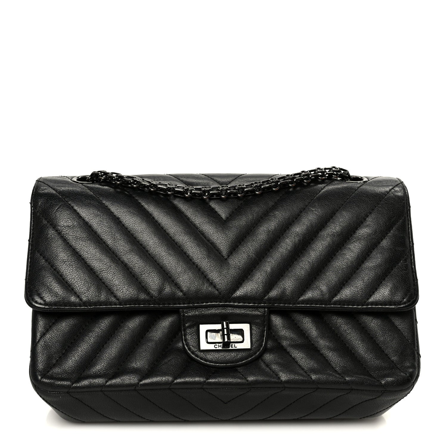 Chanel Sheepskin Chevron Quilted 2.55 Reissue 225 Double Flap So Black