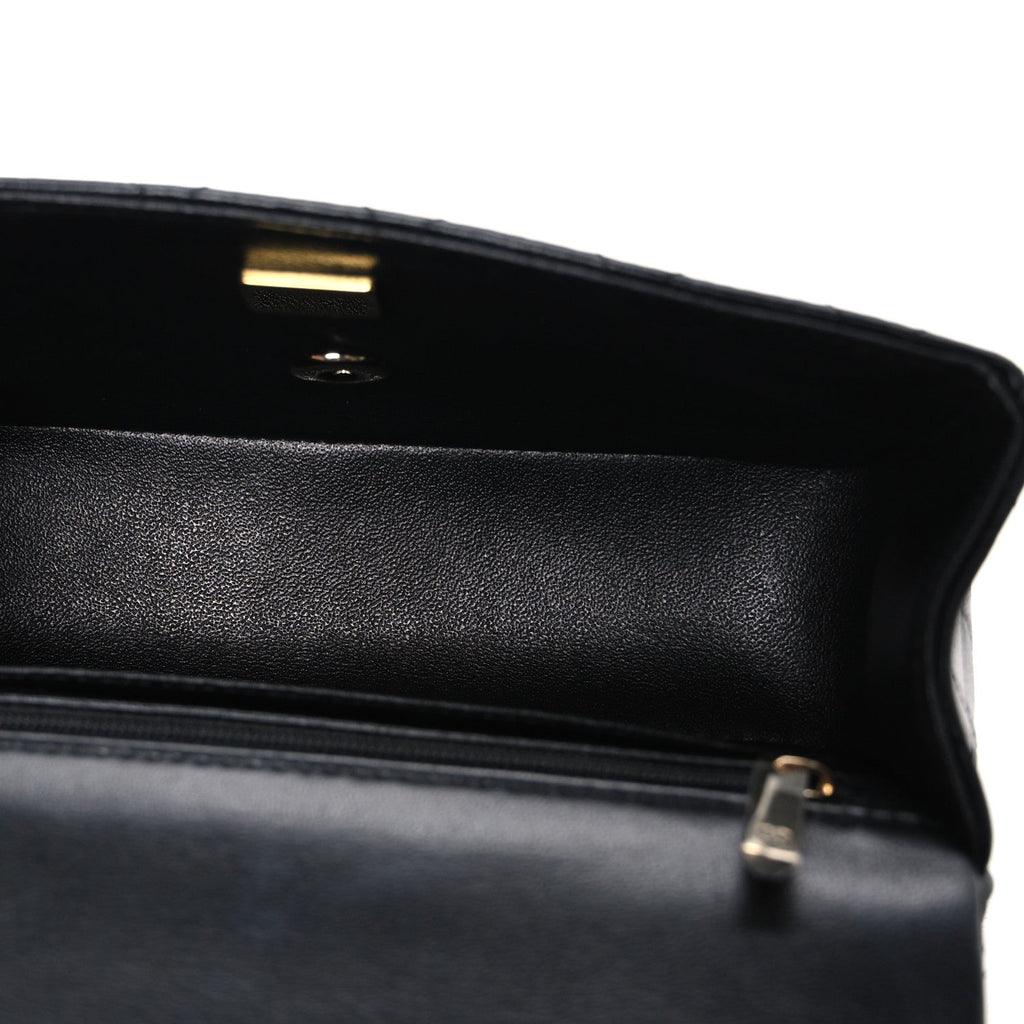 Chanel Lambskin Quilted Mini Top Handle Rectangular Flap Black
