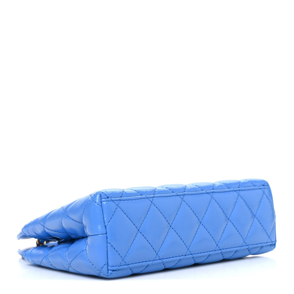 Chanel Shiny Aged Calfskin Quilted Nano Kelly Shopper Blue