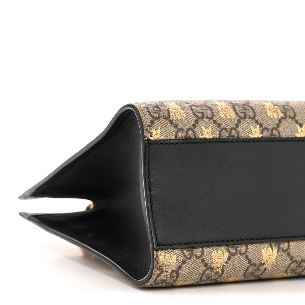 Gucci GG Supreme Monogram Bees Small Padlock Tote Beige Oro Black