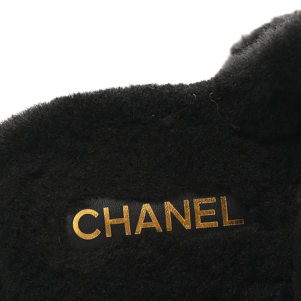 Chanel Shearling CC Flat Mules 36 Black