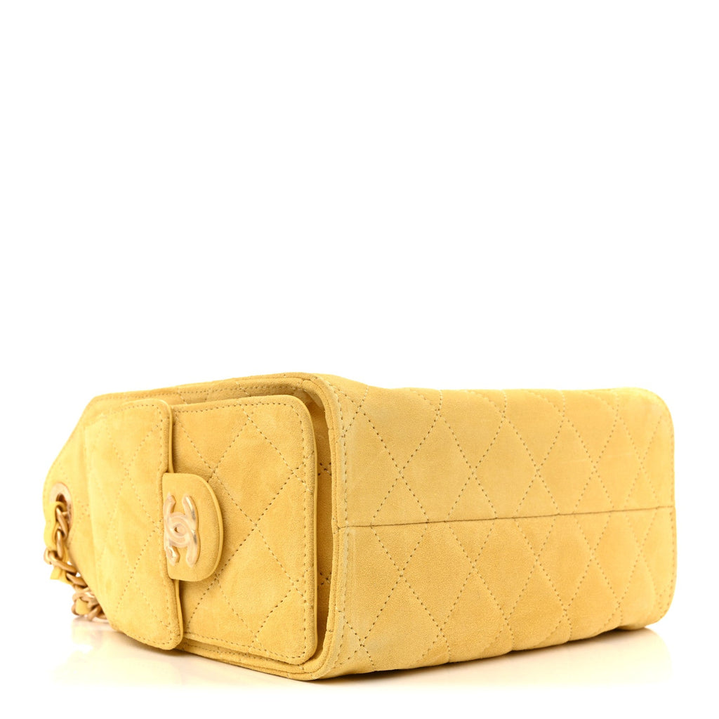 Chanel Suede Quilted Mini Chanel 25 Handbag Yellow