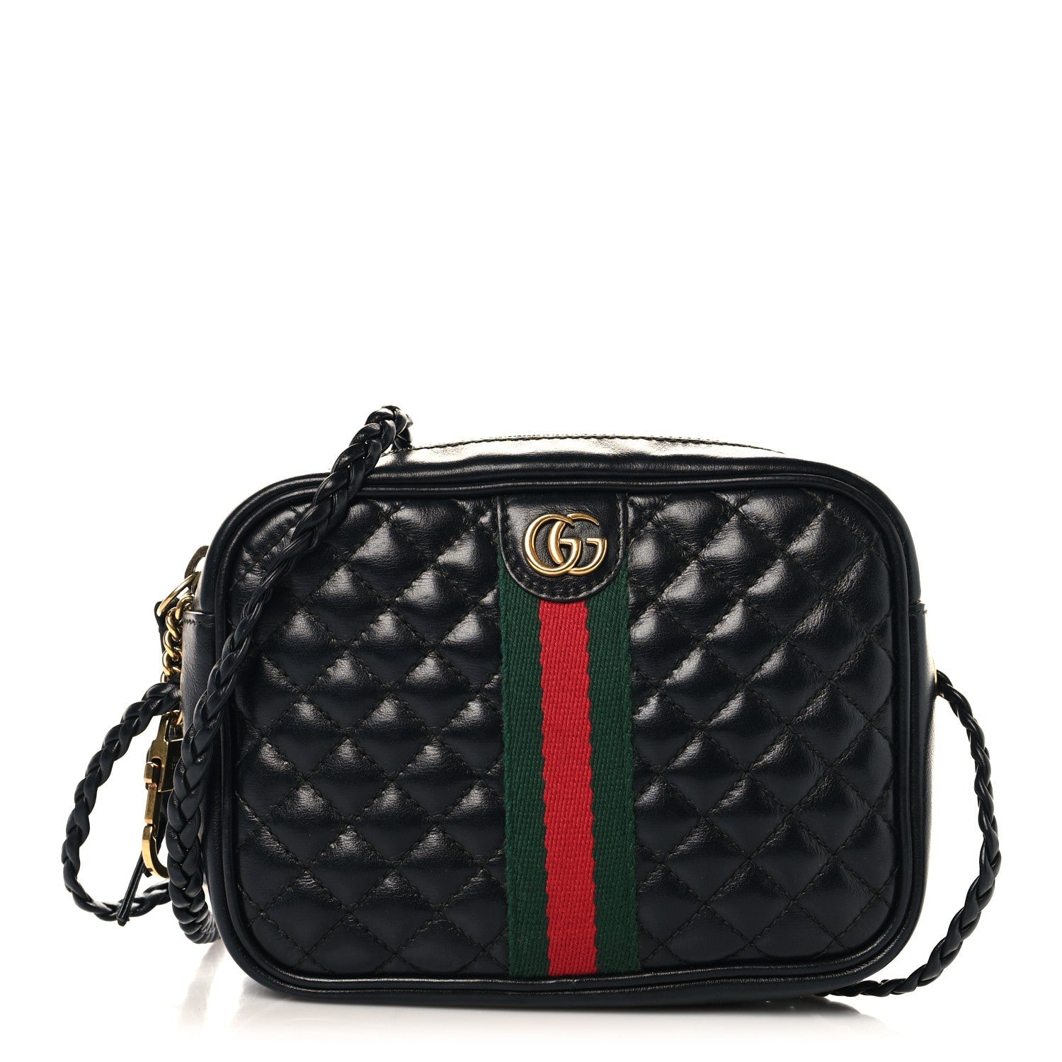 Gucci Calfskin Trapuntata Web Mini GG Shoulder Bag Black