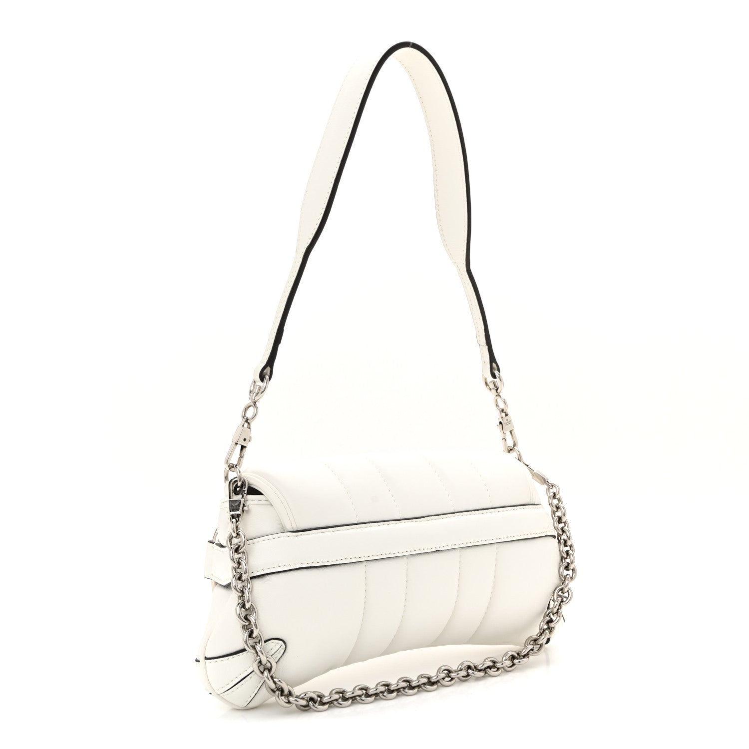 Gucci Nappa Vertical Matelasse Small Maxi Horsebit Chain Shoulder Bag Great White