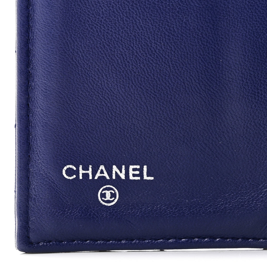 Lambskin Quilted Large Flap Wallet Blue