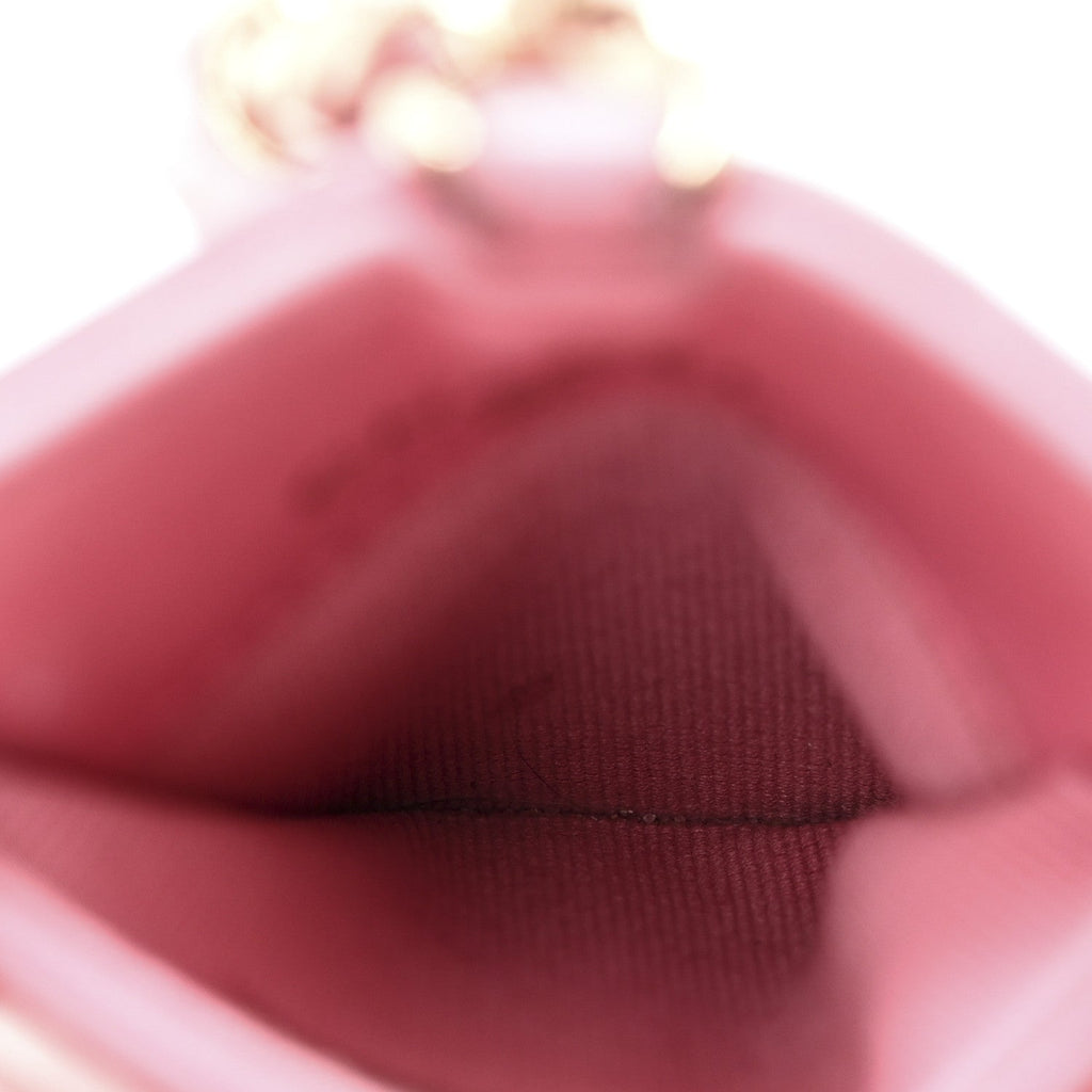 Lambskin Quilted Enamel Chanel Card Holder On Chain Pink