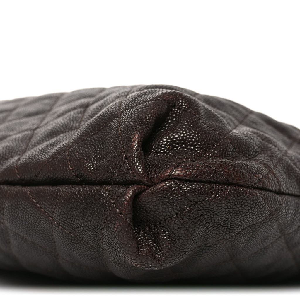 Chanel Distressed Glazed Caviar Quilted Large Elastic Tote Dark Brown