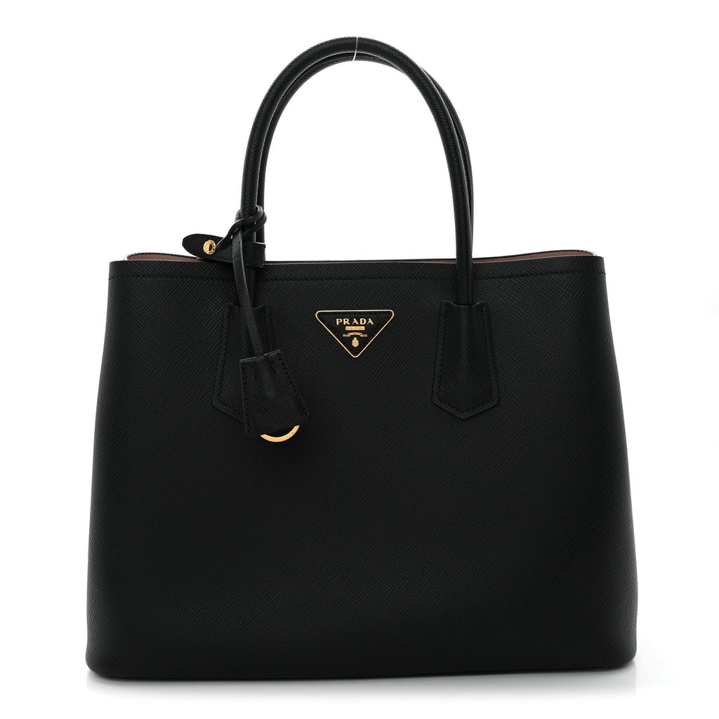 Prada Saffiano Cuir Medium Double Bag Black Mughetto