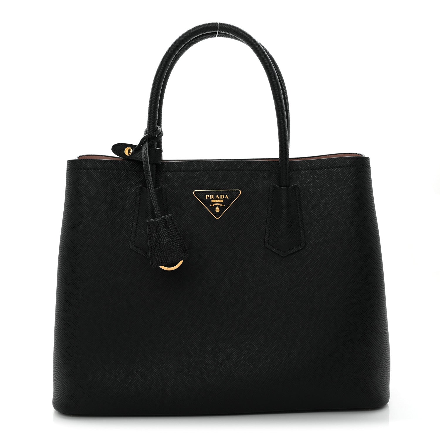 Prada Saffiano Cuir Medium Double Bag Black Mughetto