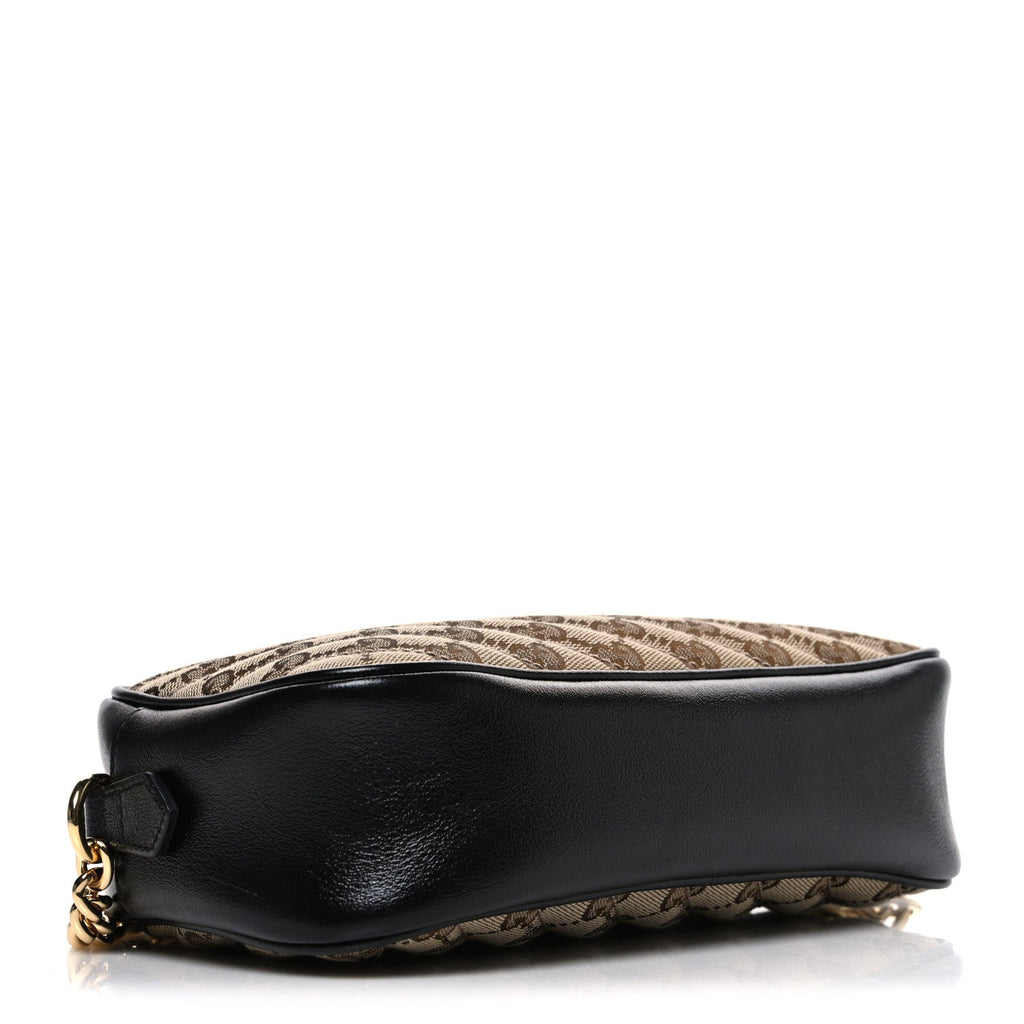 Gucci Monogram Matelasse Diagonal Small GG Marmont Chain Shoulder Bag Beige Black