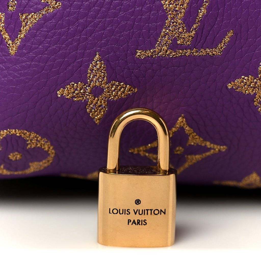 Louis Vuitton Calfskin Embroidered Monogram Speedy P9 Bandouliere 30 Golden Lotus Purple