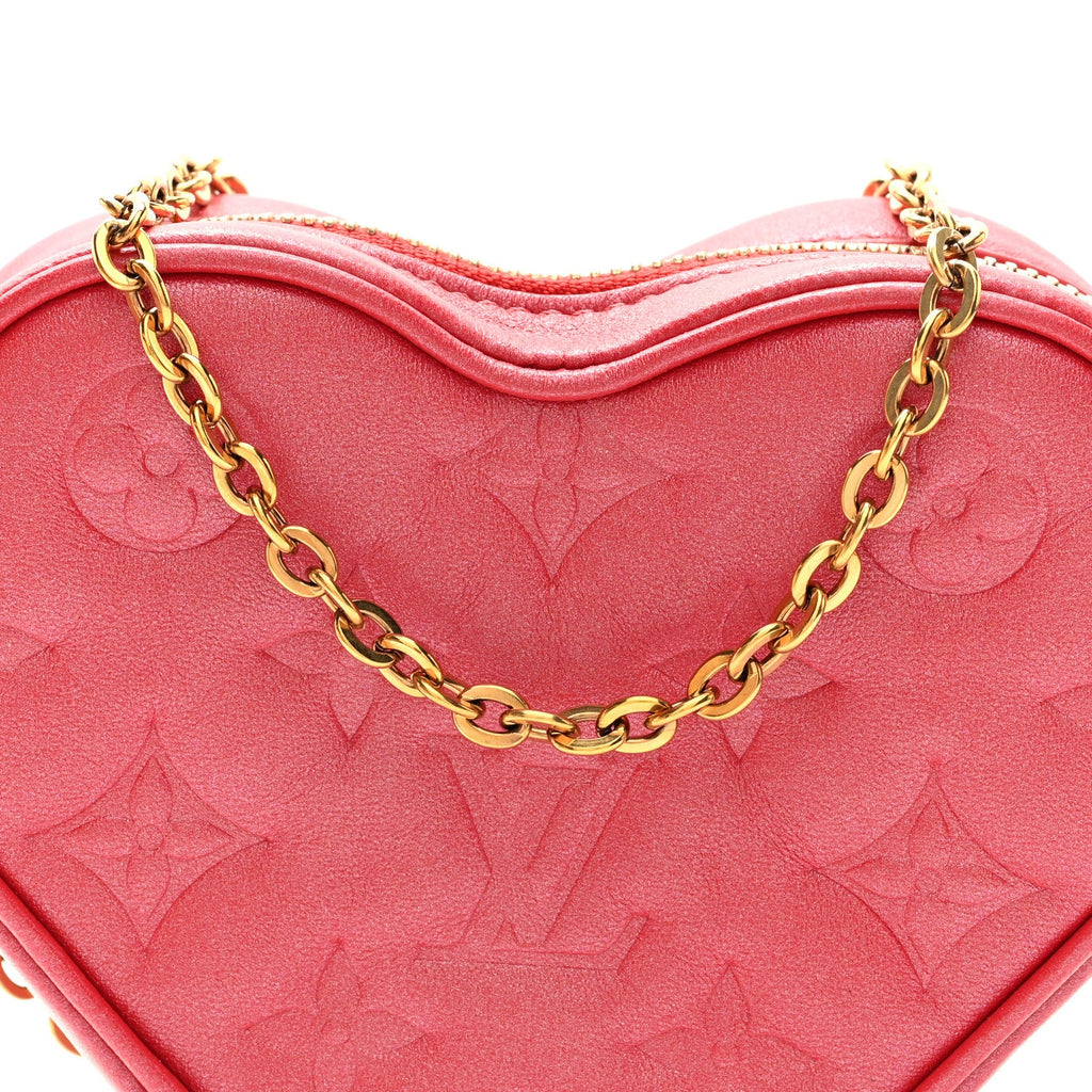 Louis Vuitton Lambskin Embossed Monogram Fall In Love Sac Coeur Heart Chain Bag Lipstick Red