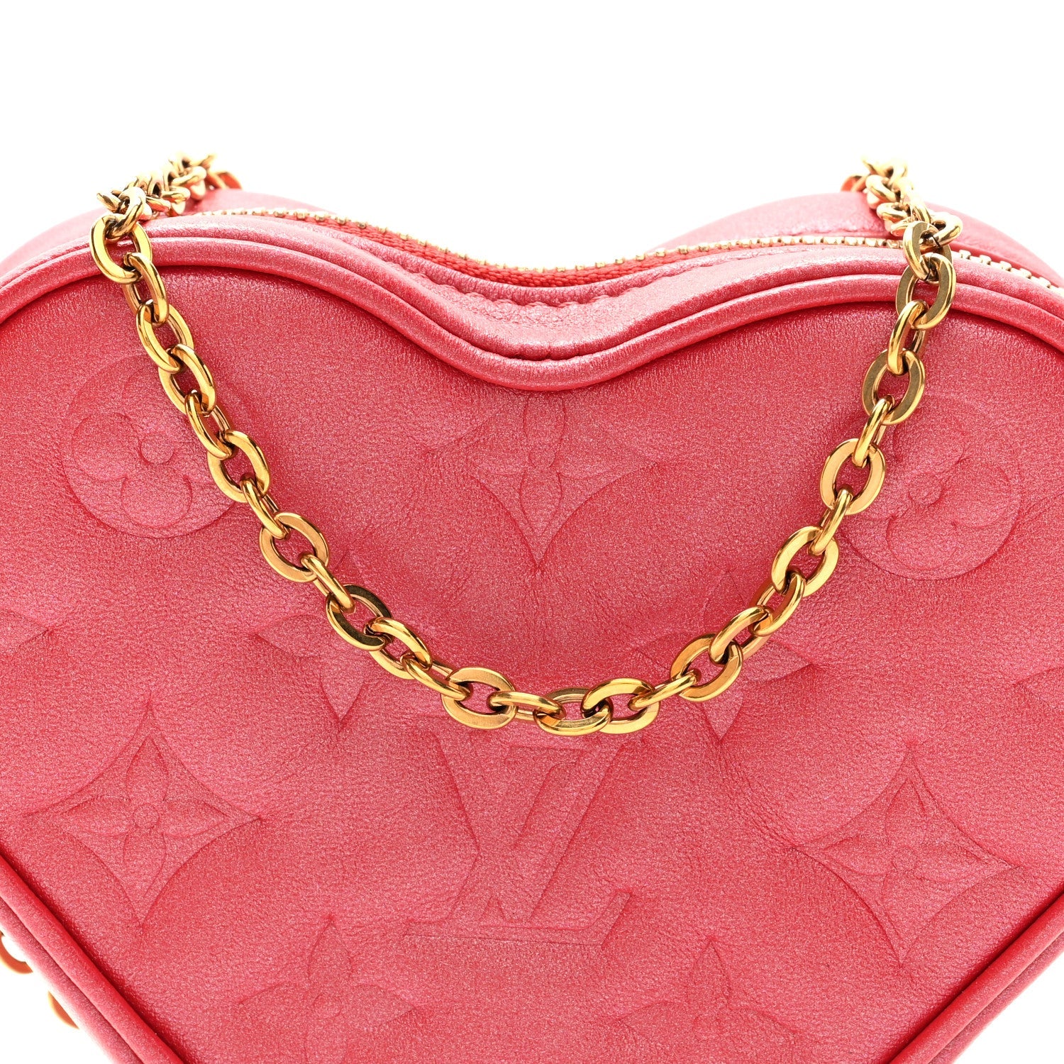 Louis Vuitton Lambskin Embossed Monogram Fall In Love Sac Coeur Heart Chain Bag Lipstick Red