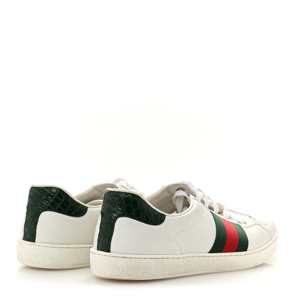Gucci Calfskin Crocodile Web Mens Ace Sneakers 9 White Green