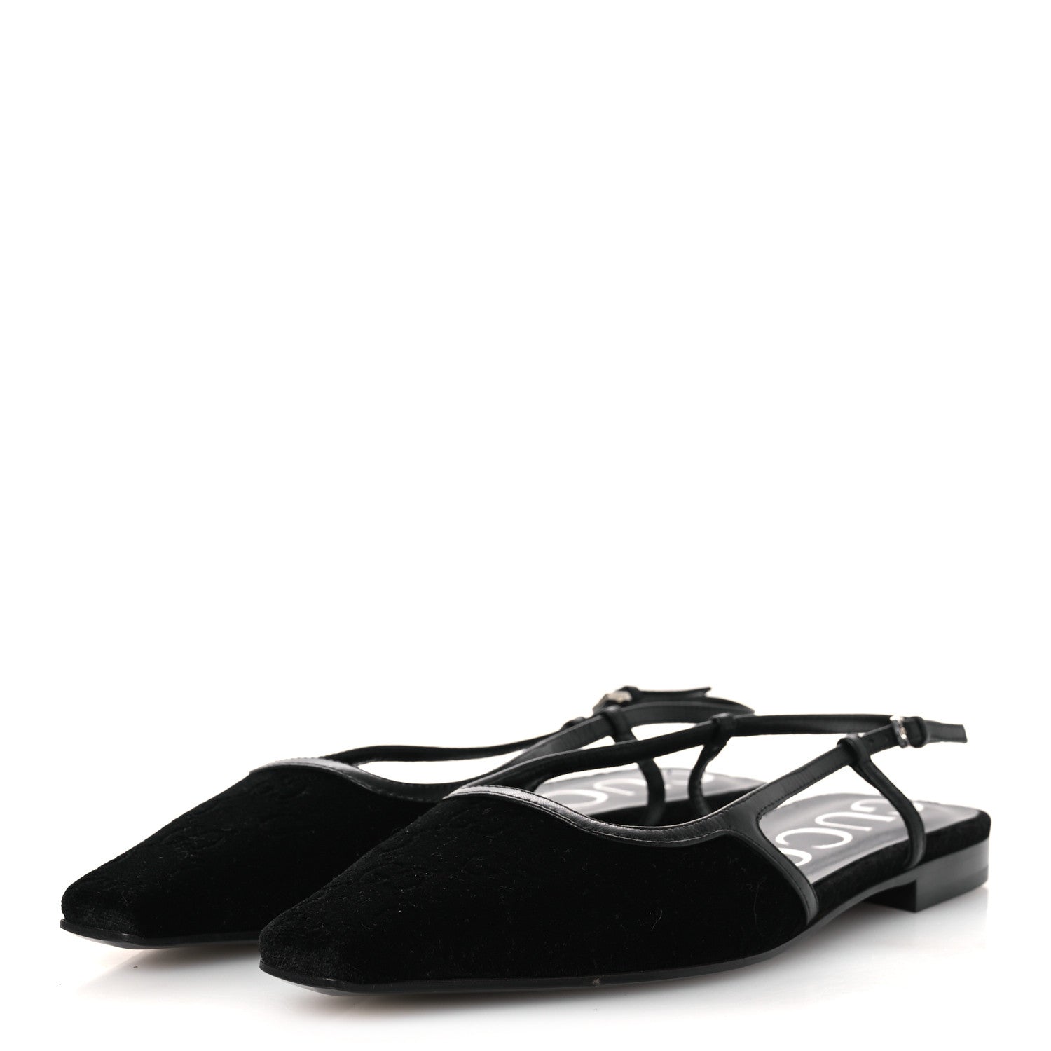 Gucci New Velvet Ashmir GG Monogram Malaga Kid Slingback Ballet Flats 37 Black