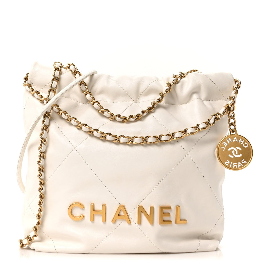 Chanel Shiny Calfskin Quilted Mini Chanel 22 White