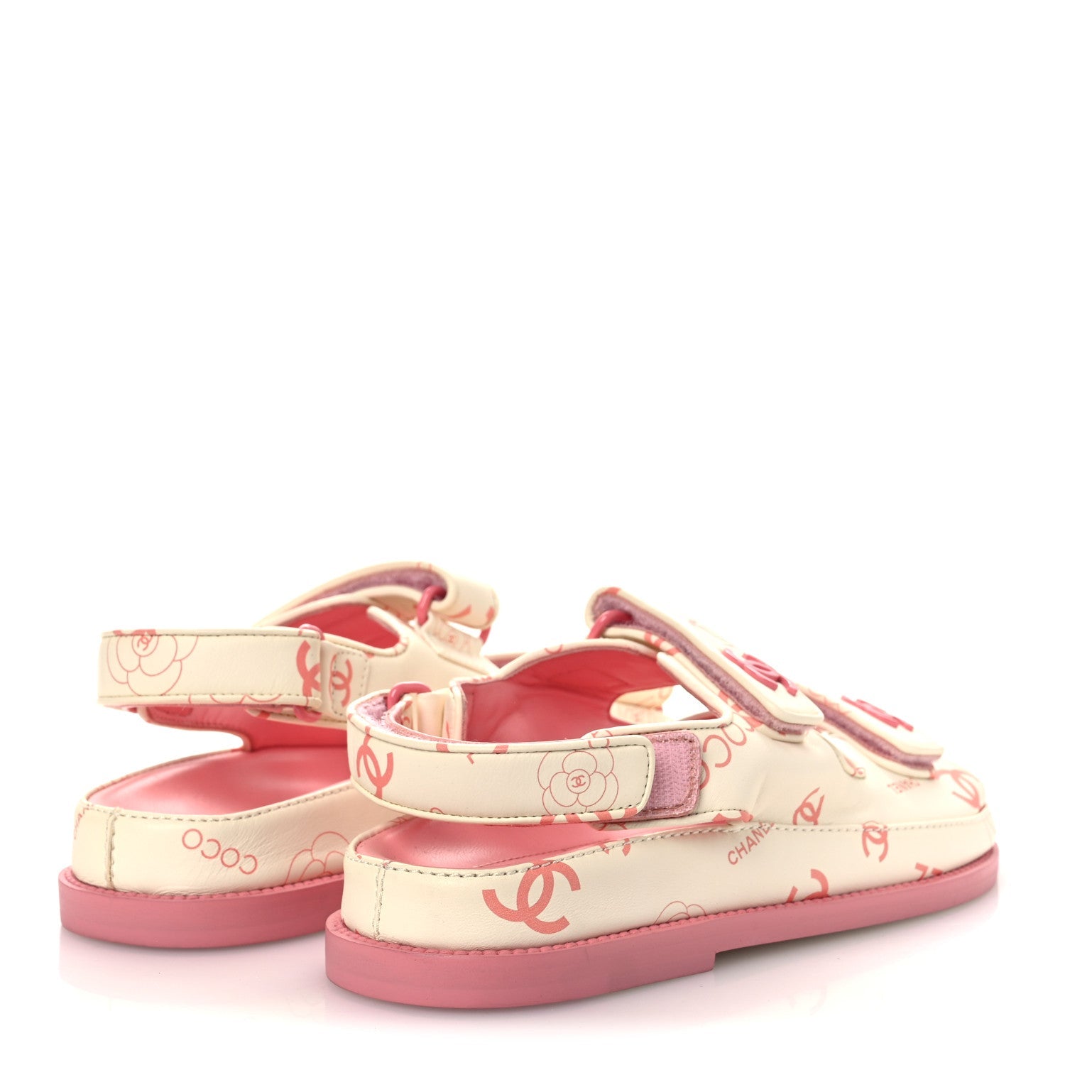Lambskin Printed CC Velcro Dad Sandals 37 White Pink