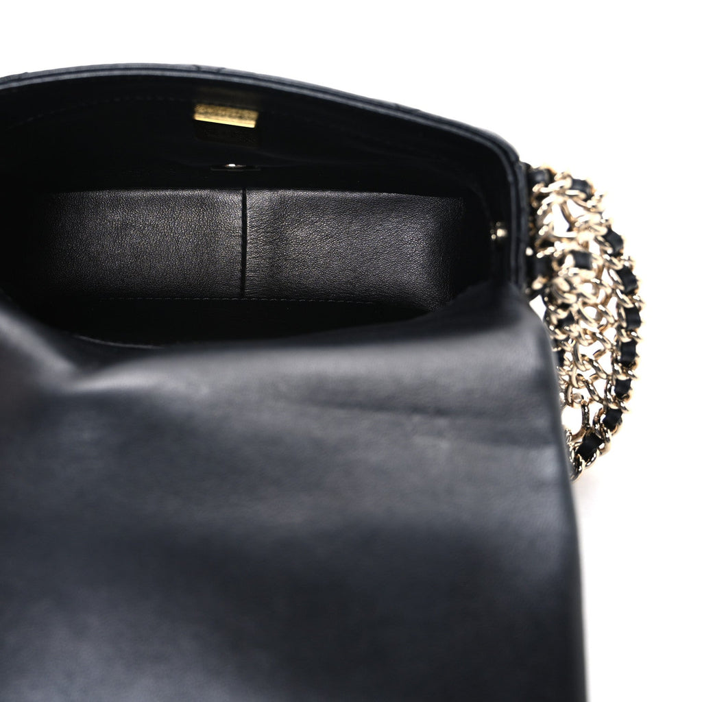 Chanel Lambskin Quilted Mini Chain Rows Flap Black