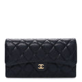 Caviar Quilted Large Gusset Flap Wallet Navy