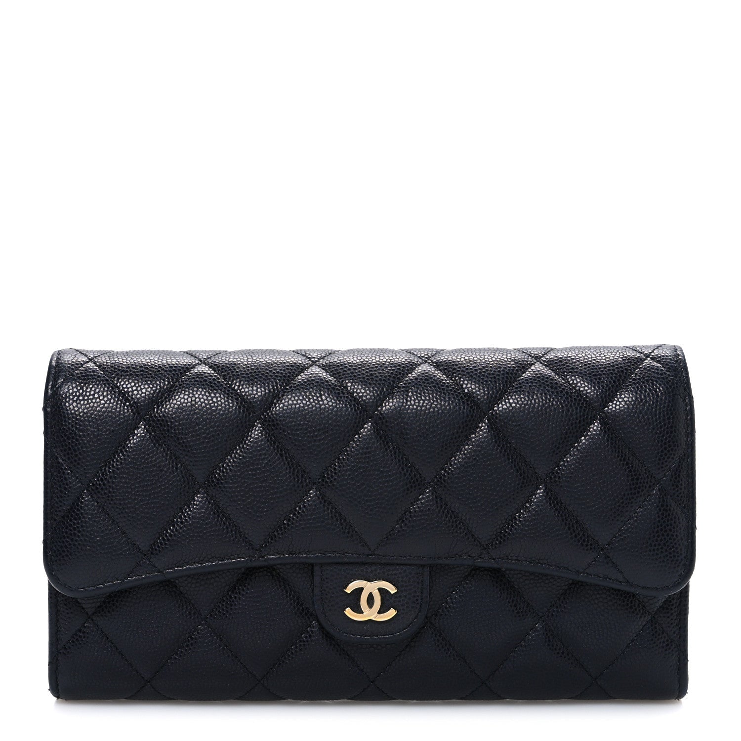 Caviar Quilted Large Gusset Flap Wallet Navy