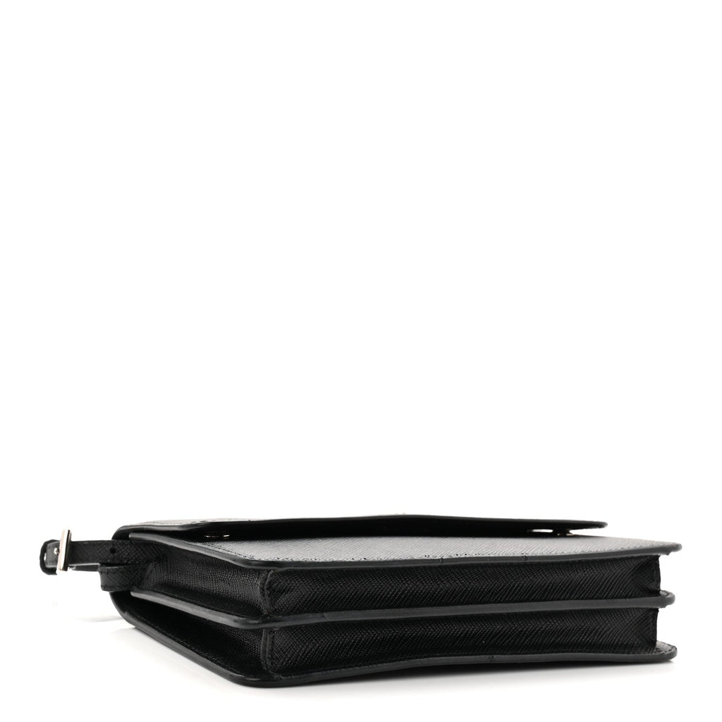 Prada Saffiano Metal Flap Wallet With Strap Black