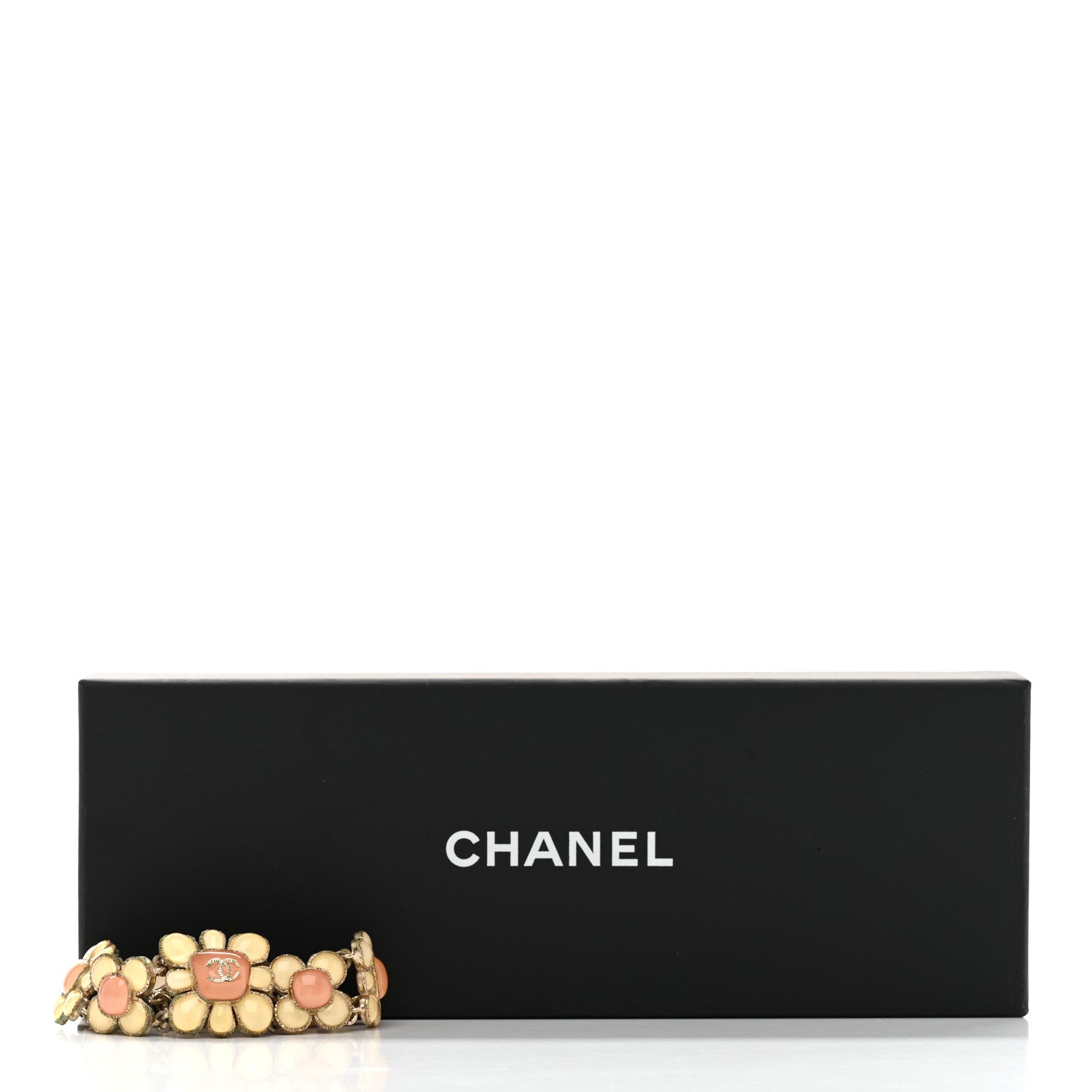 Resin Gripoix Poured Glass CC Flower Bracelet Pink White Gold